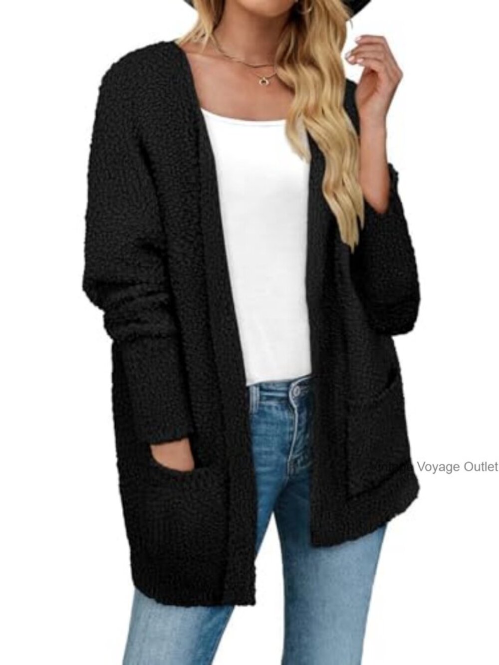 Womens Fuzzy Popcorn Knit Cardigan Open Front Long Sleeve Sweater